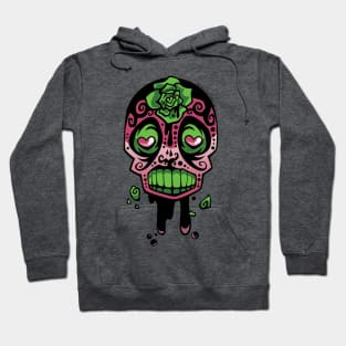 Pink and Green Ink-Rose Skull Hoodie